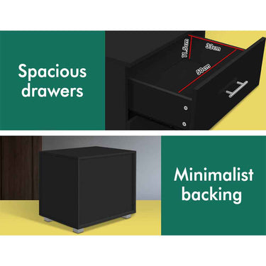Bedside Table Nightstand 2 Drawers Side Table Storage